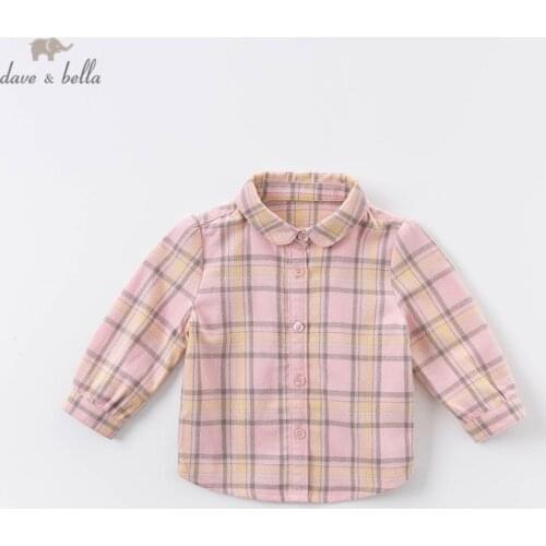 DB16141 dave bella autumn baby girls plaid print shirts infant toddler tops children high quality clothes