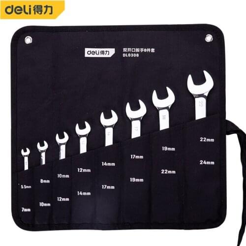 Deli 5.5-24MM All Sizes Specular Open End Wrench Double End High-carbon steel Wrench Machine Repair Auto Repair Wrench Set Tools
