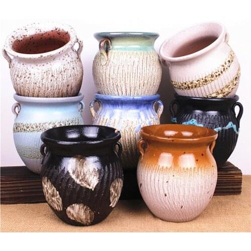 Korean Style Coarse Pottery Breathable Flowerpot Succulent Plant Vase Planter Flower Pot Basin Container Home Garden Decor