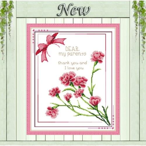 Carnation,gratitude,Pattern print on cloth DMC 11CT 14CT Cross Stitch kit,needlework embroider for Set,Flowers Crafts Home Decor