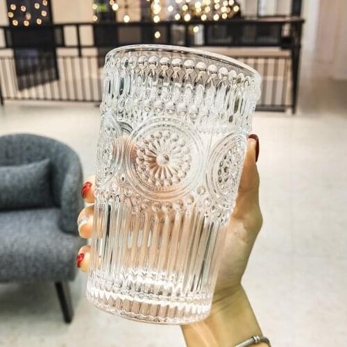 Ins Restaurant With The Same Fresh Sun Flower Retro Embossed Cup Phnom Penh Glass French Cold Drink & Milk Tea Shop Nordic Juice