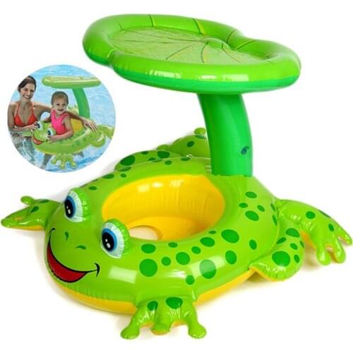 Swim Ring On Holiday Frog sunshade Floating Summer Kids Child Seat Inflatable Swimming boat toys Water pool tube Life buoy
