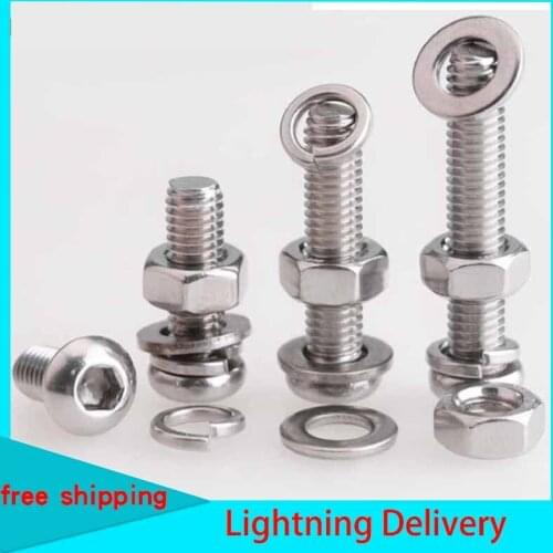 M5m6m8m10m12 stainless steel 304 disc head hexagon socket screw nut washer spring washer set Daquan 5Pcs
