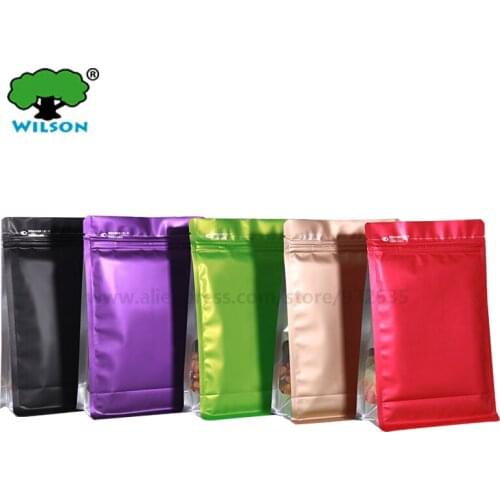 50 PCS Matte Colors Stand-Up Clear Window in Angle Seal Zip Lock Bag For Food Storage Bag Flat Bottom/Side Gusset Box Pouch
