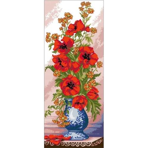 Poppies and daisies in vase patterns Counted Cross Stitch 11CT 14CT 18CT DIY Chinese Cross Stitch Kit Embroidery Needlework Sets