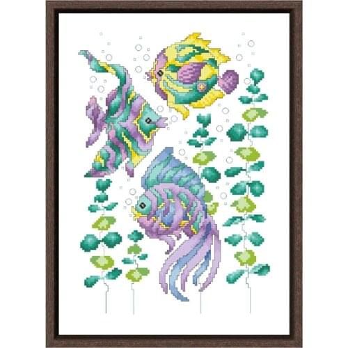 Tropical fantasy cross stitch kits fish embroidery needlework sets 18ct 14ct 11ct white cloth cotton thread DIY handmade