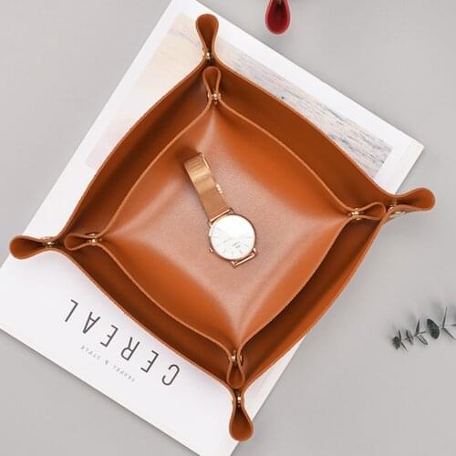 Desktop Organizer Folding Storage Box Nordic Leather Tray Dice Key Coin Wallet for Travel Choice Container Four Buttons