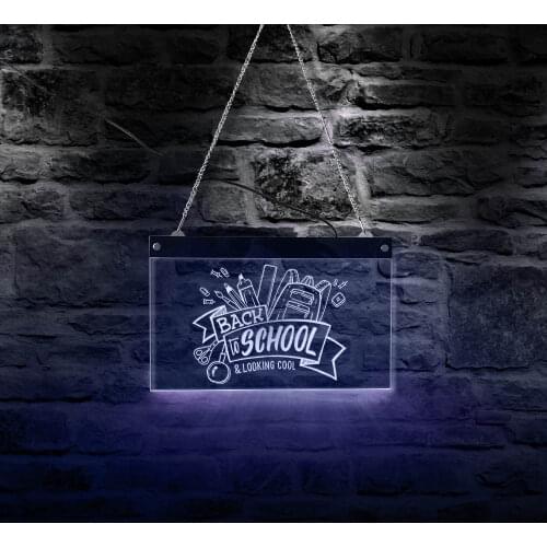 Back To School Looking Cool LED Wall Hanging Neon Sign Nursery Classroom Decor Electronic Light Acrylic Display Board Kids Gift