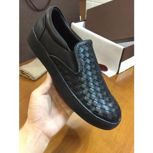 2020 New Loafers Braided Calfskin Breathable a Pedal Shoes Flat Black