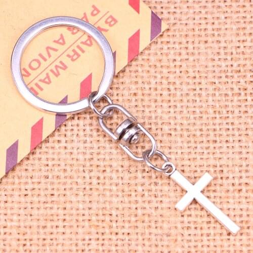 New Fashion Keychain 13x17mm double sided cross Pendants DIY Men Jewelry Car Key Chain Ring Holder Souvenir For Gift