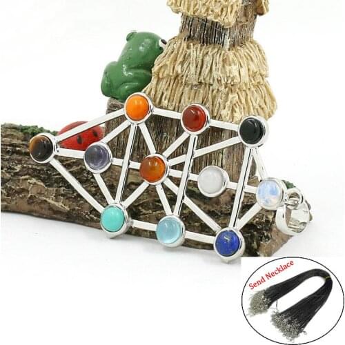 Natural semi-precious stone necklace pendant men and women jewelry aura symbol judaism kabbala tree of life amulet new year gift