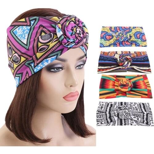 New fashion African Print Stretch Cotton Headband for Women Elastic Turban Head Scarf Ladies Bandage Head Wrap Hair Accessories