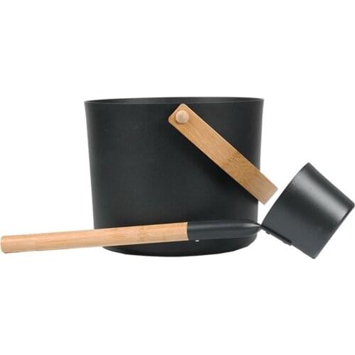 7L Luxurious Finnish Sauna Aluminum Bucket with Long Handle Spoon Set Matching Ladle Sauna Barrel
