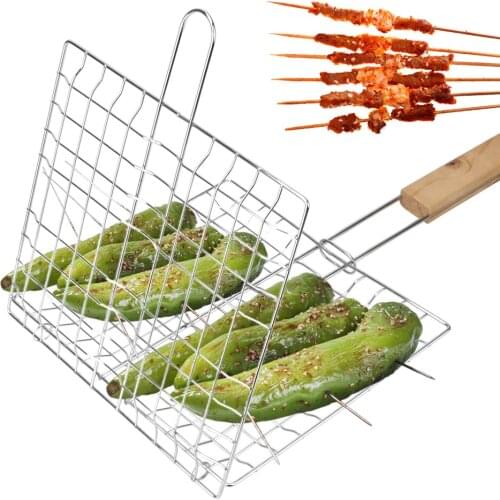 Grill Mesh Reusable Barbecue Grilling Grilling Basket Stainless Steel Meat Fish Clip Holder Foldable BBQ Grill Mat