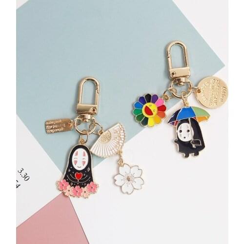 Cute Hayao Miyazaki Cartoon Spirited Away No Face Man Enamel Charms Keychain for Women Bag Schoolbag Charms Pendant Keyrings