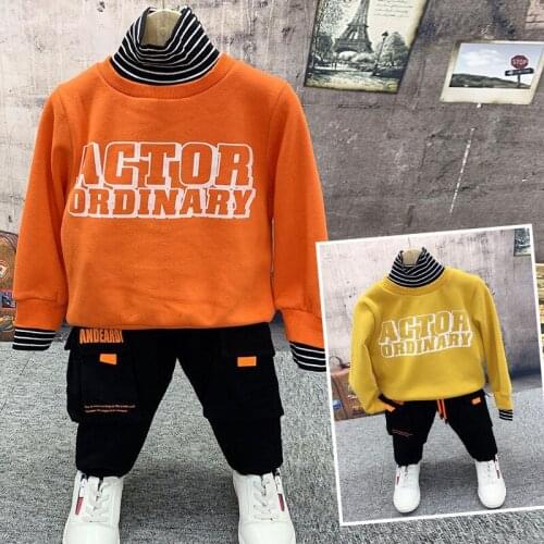Sports Suits For Boy Autumn Winter Thicken Casual Letter Fake Two-piece Sweater Plus Velvet Pants Toddler Boys Clothing Sets New