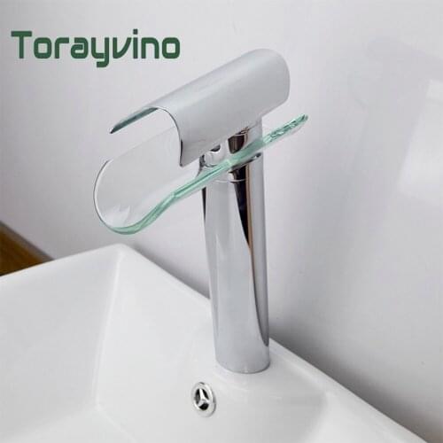 Torayvino Glass Waterfall Spout Imperial Crown Deck Mounted Bathroom Single Handle Faucet Hot And Cold Mixer Tap Waterfall Taps