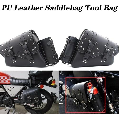Universal PU Leather Motorcycle Saddlebag Side Tool Luggage Storage Bag For Harley Sportster 883 1200XL Waterproof Side Bag Bike