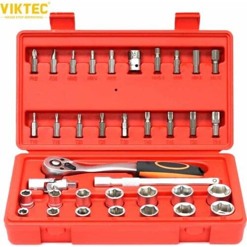 Viktec 36pcs 3/8" Drive Metric Socket & Bit Set Star Hex Ratchet Wrench Bits Adapter
