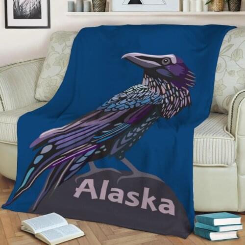 Alaska Raven Colorful Bird Flannel Throw Blanket 3D Printed Keep Warm Sofa Child Blanket Home Decor Textiles Dream Family Gift