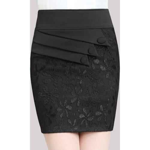 Summer Spring Casual Woman Black Lace Patchwork Pencil Above Knee Skirt , Fall 2018 New High Waisted 4XL 5XL Skirts For Woman