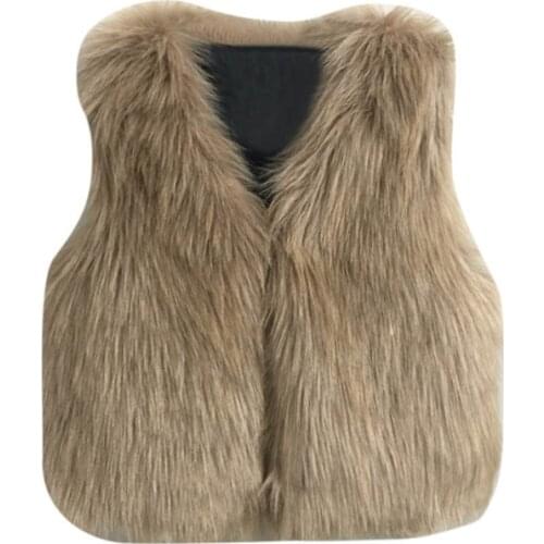 2-6 Years Old Baby Girls Artificial Fur Vest Fashion Autumn Winter Coat Kids Sleeveless Jacket Children Khaki Clothing