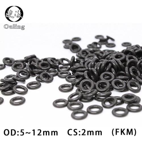 10PCS Fluorine rubber Ring Black FKM O ring Seal OD5/6/7/8/9/10/11/12*2mm Thickness Rubber O-Ring Seal Oil Ring Gaskets Washer