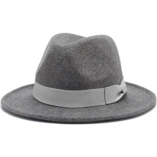 Fibonacci 100% Wool Fedora Hats For Women Men Wide Brim Jazz Hats Gentleman Gray Felt Church Godfather Trilby Caps Chapeu
