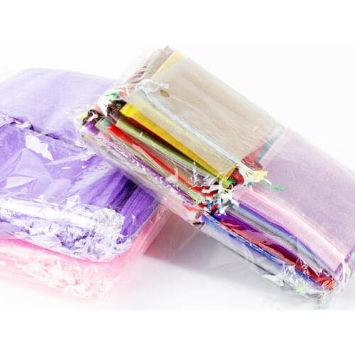 50pcs/lot 7x9 9x12 10x15 11x16 13x18cm Wedding Birthday Party Candy Box Chocolate Packing Gift Bags White Organza Bags