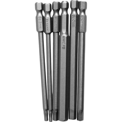 6Pcs/Set T2.5-T8 100mm Magnetic Torx Screwdriver Bits 1/4" Hex Shank