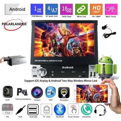Car Radio 1 Din Android FM SD Card U Disk Full Touch Mobile Phone Cast HD Bluetooth GPS Navigation 7 Inch Telescopic Screen