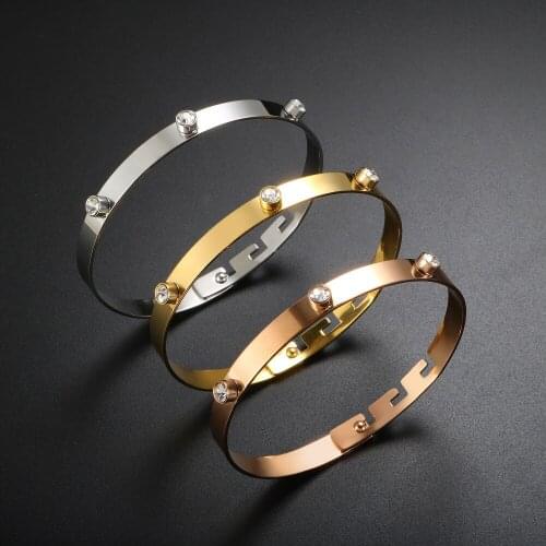 ZMFashion Simple Zircon Rhinestones Bracelet For Men Women Can Be Adjustable Stainless Steel Bangles Couple Party Charm Jewelry