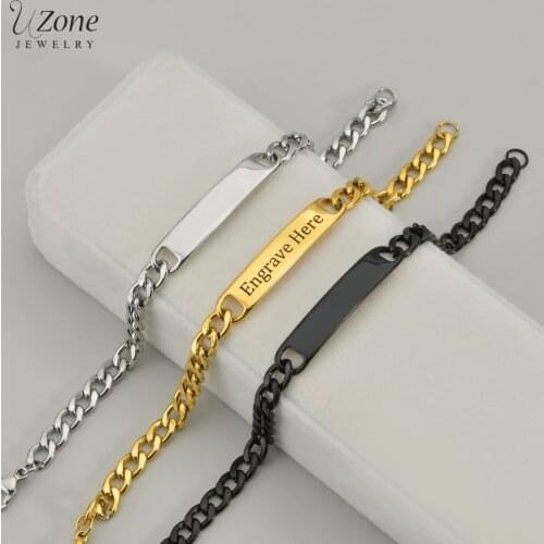 New Customized Engrave Name Text Stainless Steel Bracelets Thick Chain Bracelet for Men Women Couples Personalized Gift Jewelry
