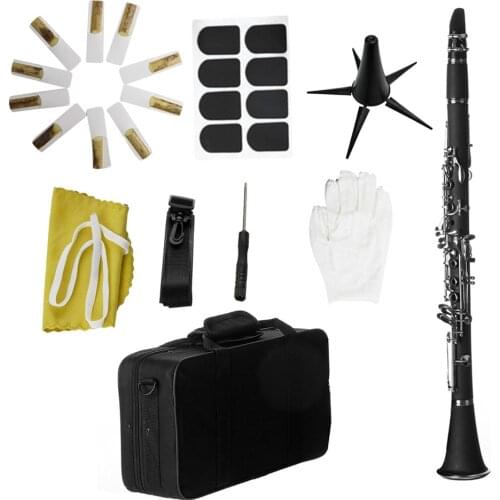 Bb B Flat Clarinet Clarionet Bakelite with Case Reeds Rubber Pads Gloves Strap Cleaning Cloth