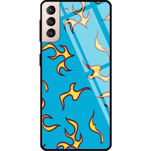 Golf Wang Flame Blue Fire Print Tempered Glass Case For Samsung Galaxy S21 Ultra Note 20 S8 S9 S10 Note 10 Plus S20 FE