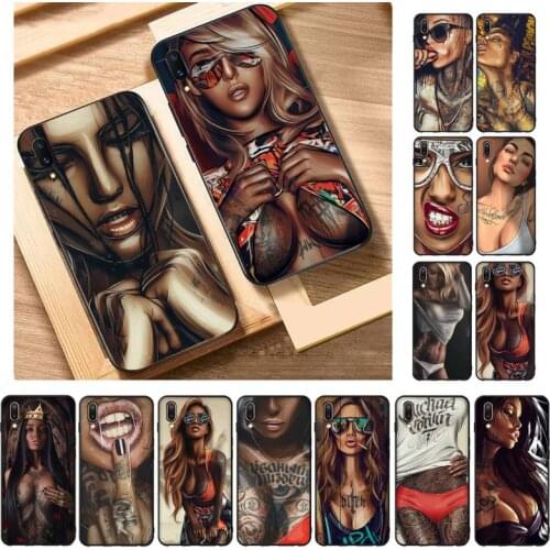 Hot Sexy Sleeve Tattoo Girl Phone Case Back Cover For Vivo Y91C silicon Case Soft Protective Case for Y11 Y17 Y19 V17 Shell