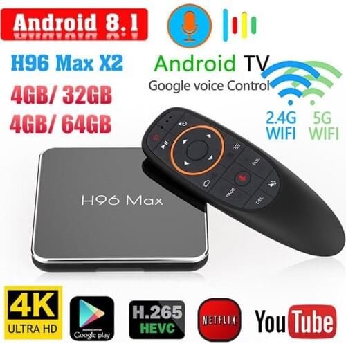 H96 MAX X2 S905X2 Android 8.1 TV Box 4GB 32G/64GB 2.4G/5.8GHz Dual Wifi BT 4K H.265 Smart Set Top Box Voice Control Media player