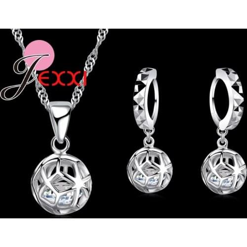 Hot Summer Style Vintage Hollow Ball 925 Sterling Silver Pendant Necklace Earrings Jewelry Sets ping