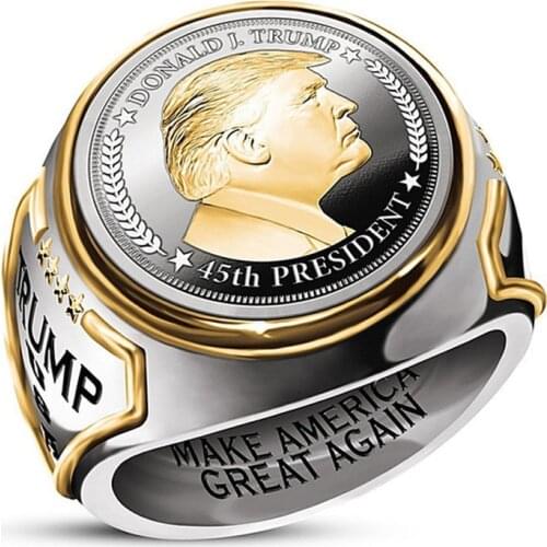 Cool US President Trump Ring Double Color European Hip Hop Trump Jewelry Men