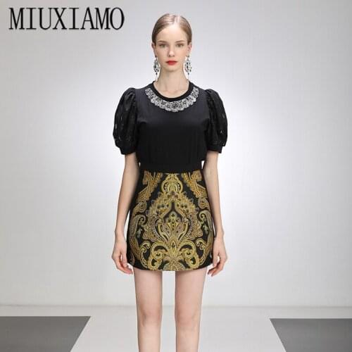 MIUXIMAO Summer Women Skirt 2021High Waist Stitching Jacquard Flower Skirts Women Cute Sweet Girls Dance Mini Skirt vestidos