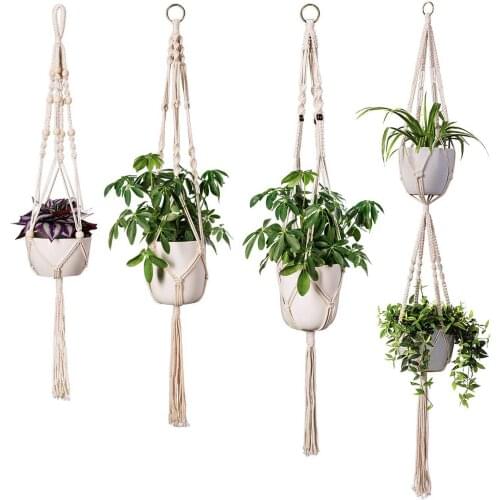LUDA 4 Pack Macrame Plant Hangers In Different Designs - Handmade Indoor Wall Hanging Planter Plant Holder - Modern Boho Home
