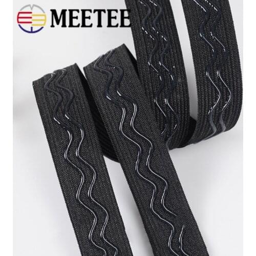 Meetee 5/10M 20/25mm Non-slip Elastic Bands Polyester Wave Silicone Rubber Webbing Belt DIY Clothes Sewing Spring Band Accessory