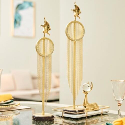 Metal Figures Walk On Diamond Encrusted Metal Circles Statue Decor Marble Ornament Home Office Desk Decorative Accessories Gift