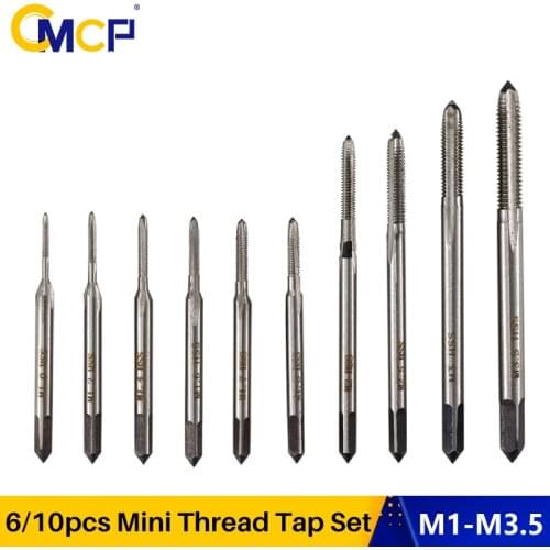 CMCP 10pcs Straight Screw Taps HSS M1 M1.2 M1.4 M1.6 M1.7 M1.8 M2 M2.5 M3 M3.5 Mini Tap Drill Bit Machine Metric Thread Tap Set