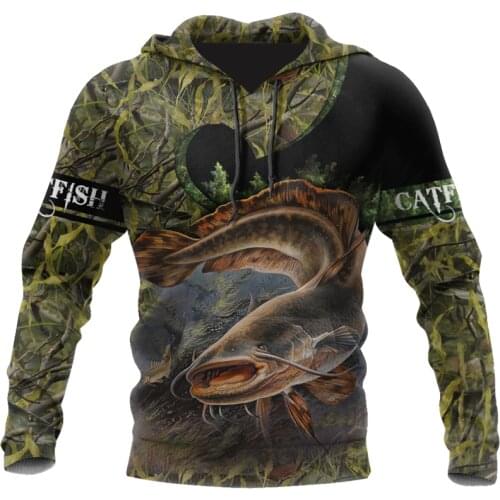 Fashion catfish fishing water camouflage 3D printing mens Hoodie Harajuku street style Pullover Hoodie autumn Unisex jacket