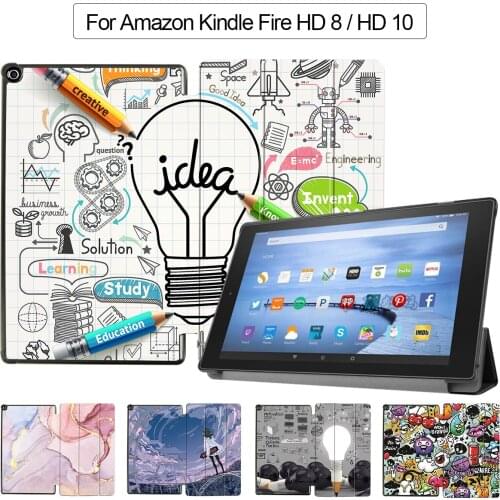 MTT For Amazon Kindle Fire HD 10 inch 2017 Slim Magnetic PU Leather Tri-Fold Flip Stand Smart Cover Shockproof Protective Shell