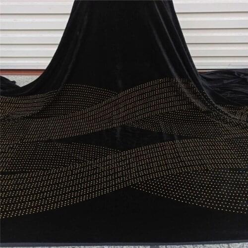 Nigerian stones velvet Lace Fabrics Emerald black Mesh Lace African Fabric Lace with stones for Women Wedding Party Dress