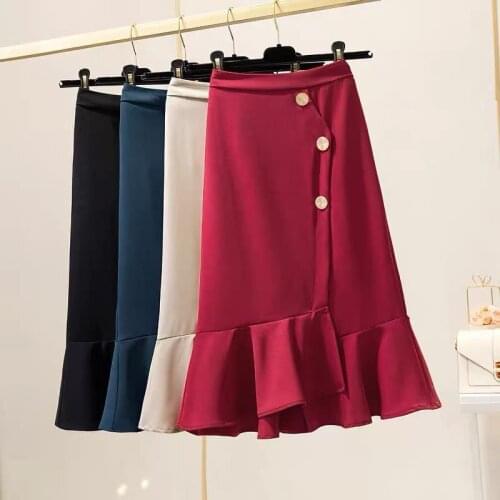 2020 New Summer Women Mermaid Slim Pencil Skirts Beautiful Ladies Fishtail Skirt Casual Buttons High Waist Skirts Bandage Y534