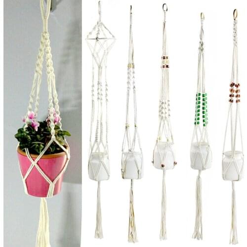 100cm Hand-woven Macrame Flower Pot Hanging Net Flowerpot Knotted Cotton Rope Plant Hanger Basket For Home Garden Wall Decor