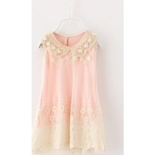 Clearance! New Fashion Baby Girl Dresses Top Quality Dress Cotton Lining Pearl Collar Embroidery Lace Dress Children Clothes